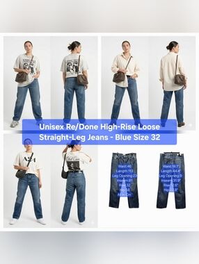 Unisex Re/Done High-Rise Loose Straight-Leg Jeans - Blue Size 32